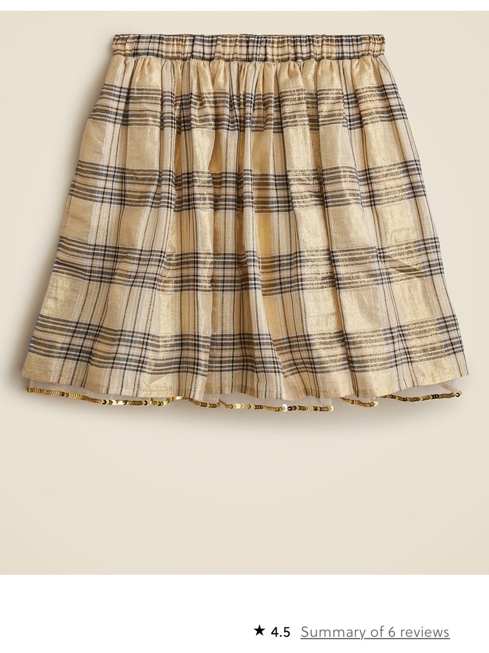 J Crew Girls' Metallic Plaid Tiered Skirt - Gold Plaid